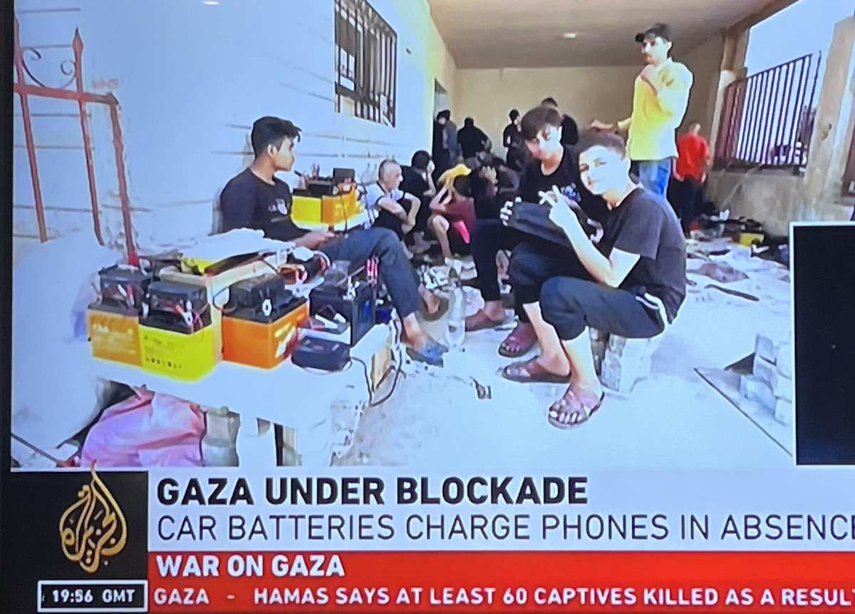The feeling of relief when we receive contact &amp; messages from our friends &amp; colleagues in #Gaza is indescribable

They are travelling for miles to charge phones from a makeshift charging point of car batteries 

10,500 Palestinians killed 
240 hostages remain #CeasefireInGazaNOW