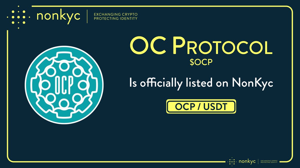 ChrisNonKyc's tweet photo. #OCProtocol #OCP
@OCP_Crypto is officially listed on #NonKYC Exchange🤩

➡️ https://t.co/1FP4G0awqF

Trading pairs:
$OCP / $USDT

#listing #Crypto #Bitcoin #cryptocurrency #CryptoNews #Exchange #ETH #privacy #listingalert #Cryptotwitter #newlisting #altcoins #community #CryptoFuture #Altcoin #NFT #memecoins