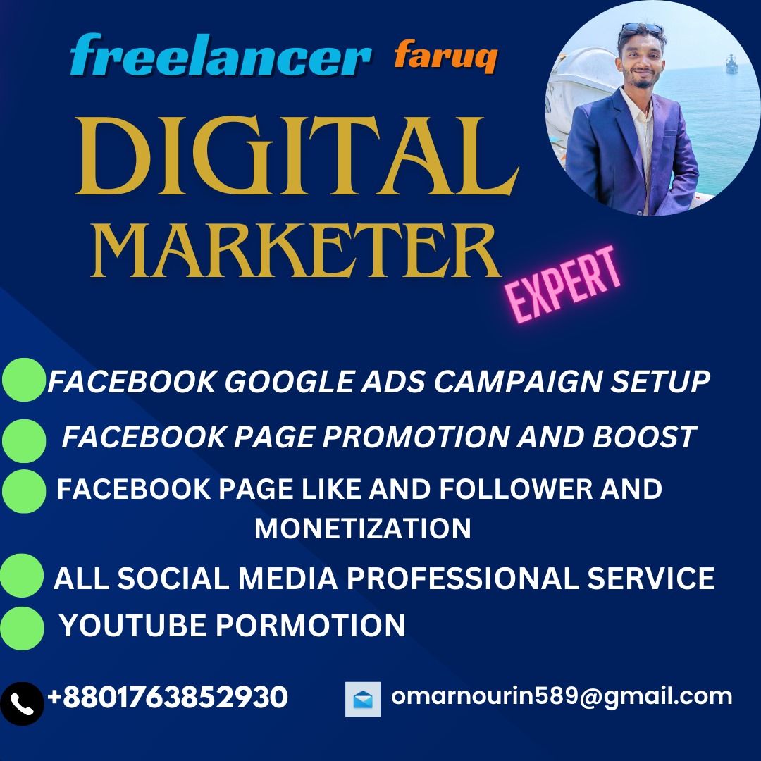 I'm Faruq. I'm a Digital Marketing expert. I have been working for more than 2 years in the digital marketing Sector. I will do your job very confidently. I am here 24/7 to make you happy with digital marketing support. I have completed many projects in digital marketing.