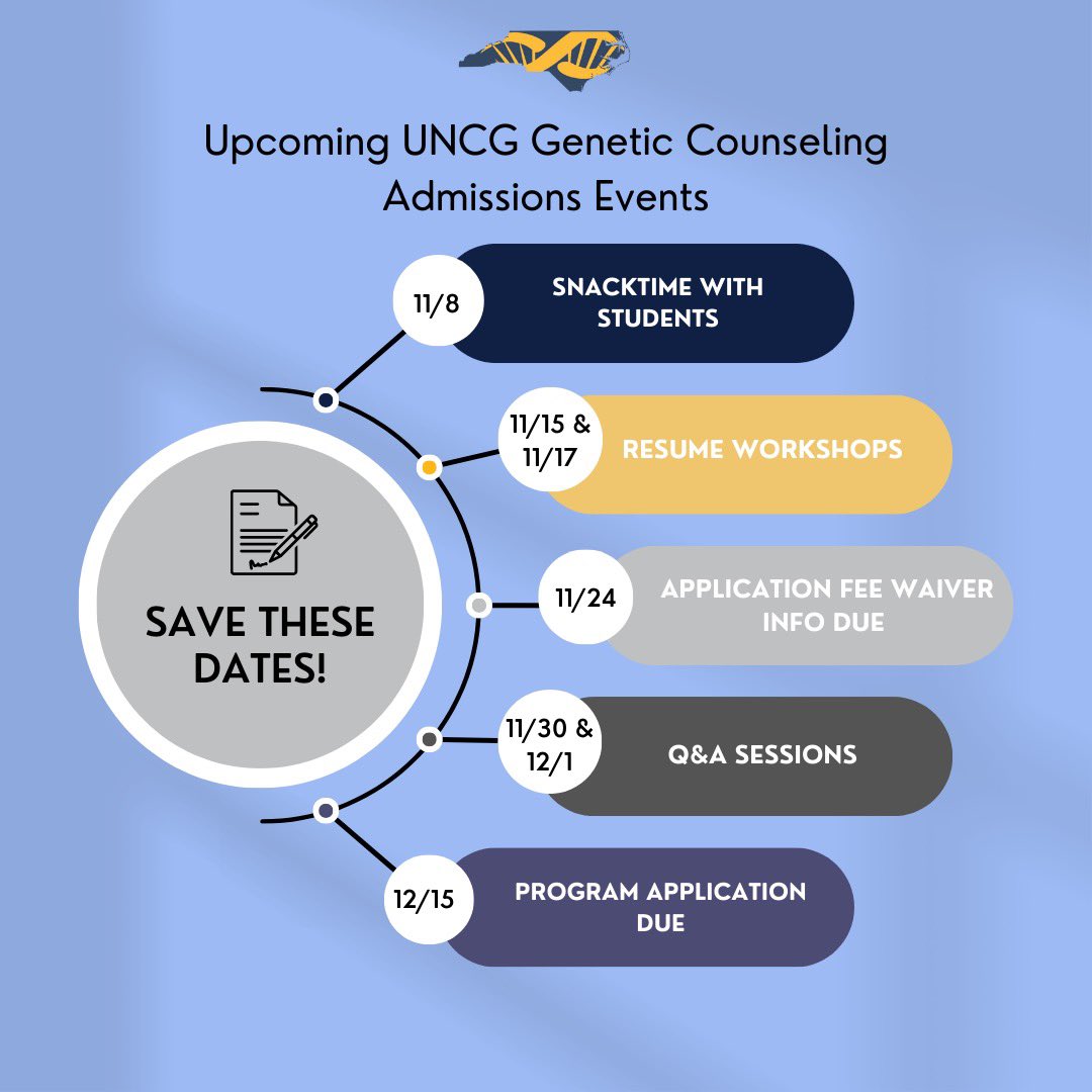 Add these upcoming UNCG-GC admissions events to your calendar!🧬 More information is to come regarding registration for our Q&amp;A sessions on 11/30 and 12/1!