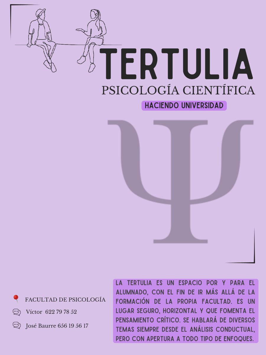 Tertulia de Psicología Científica en la Facultad de #Psicología. Una iniciativa del alumnado de #grado y #posgrado de nuestra facultad. psicologia.us.es/agenda/tertuli…