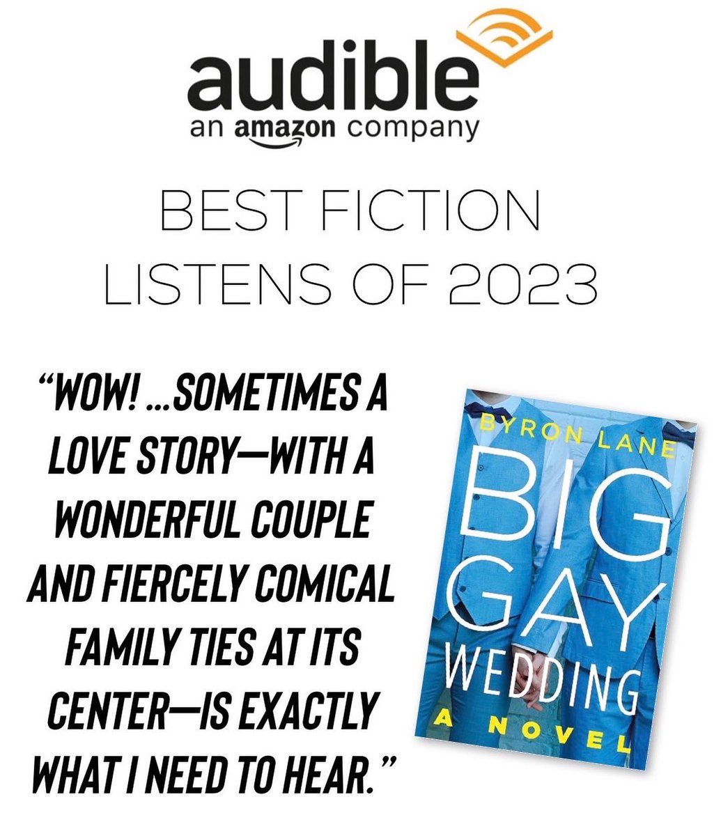 🚨 @audible_com names BIG GAY WEDDING one of the Best Fiction Listens of 2023! Such a thrill and thank you to brilliant narrator @Noahegalvin !!! Hope you’ll download today or grab a hard copy wherever books are sold ❤️ . @MacmillanAudio @MacmillanUSA @HenryHolt