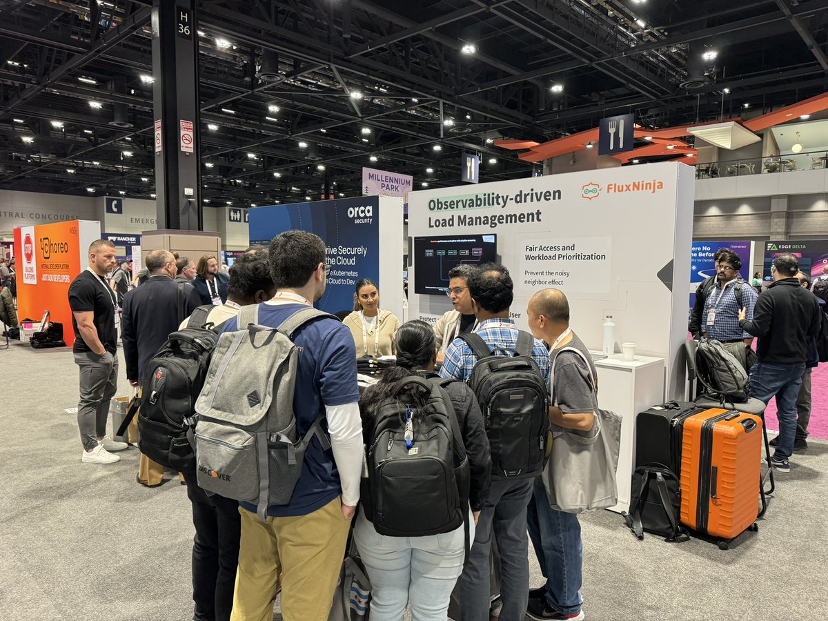 Day 2 at #KubeCon + #CloudNativeCon: #FluxNinja CEO <a href="/harjotsgill/">Harjot Gill</a> engaging in an insightful conversation with attendees. 

Swing by our booth to learn the necessity of prioritization and queuing for maintaining an optimal user experience during high-traffic periods.