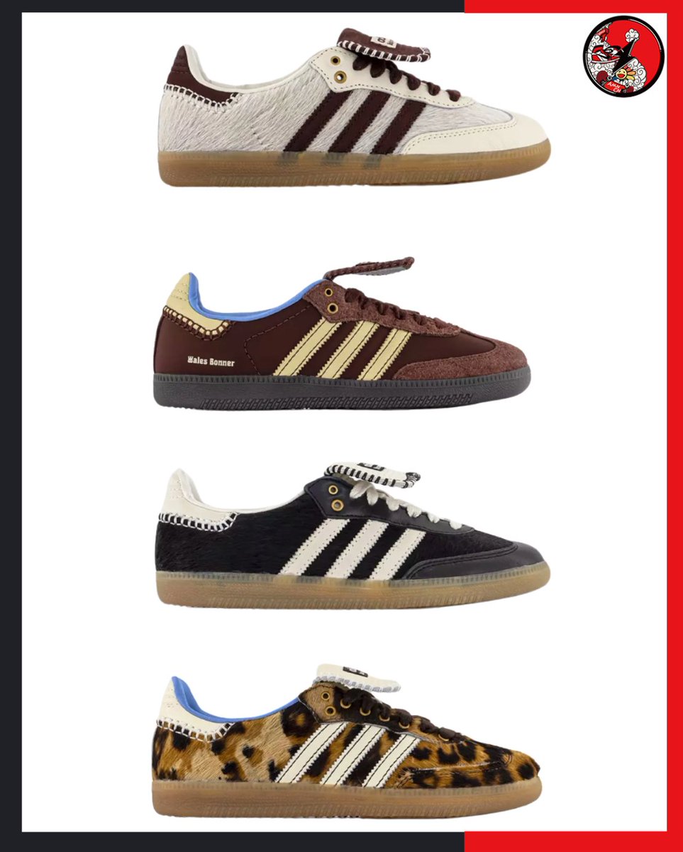 Wales Bonner x Adidas Samba 联名鞋
大家对这几双有什么想法呢？

SKU: IE0586-Cream White
SKU: IE0579-Fox Brown
SKU: IE0580-Core Black
SKU: IE0578-Dark Brown Leopard