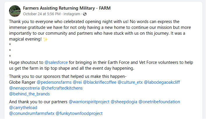 As we look to Veterans Day, we want to celebrate our friends at Farmers Assisting Returning Military 

F.A.R.M. - HOME (farmingveterans.org)