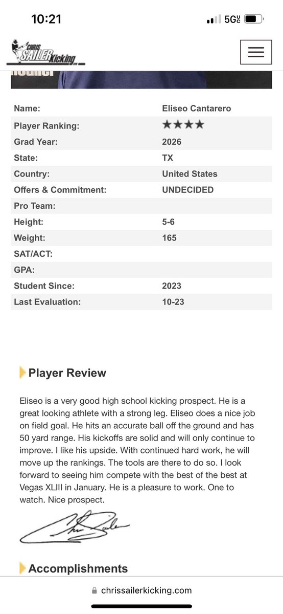 Eliseocantarer0's tweet photo. Blessed to be ranked a 4⭐️ kicker after my first CSK camp!!! 
@Chris_Sailer @WildkatFootball @CoachJakeHoward @CoachTMiller18 @CoachChadJ @MattMcRobert_ @McRobertKicking https://t.co/y455xqHpSY