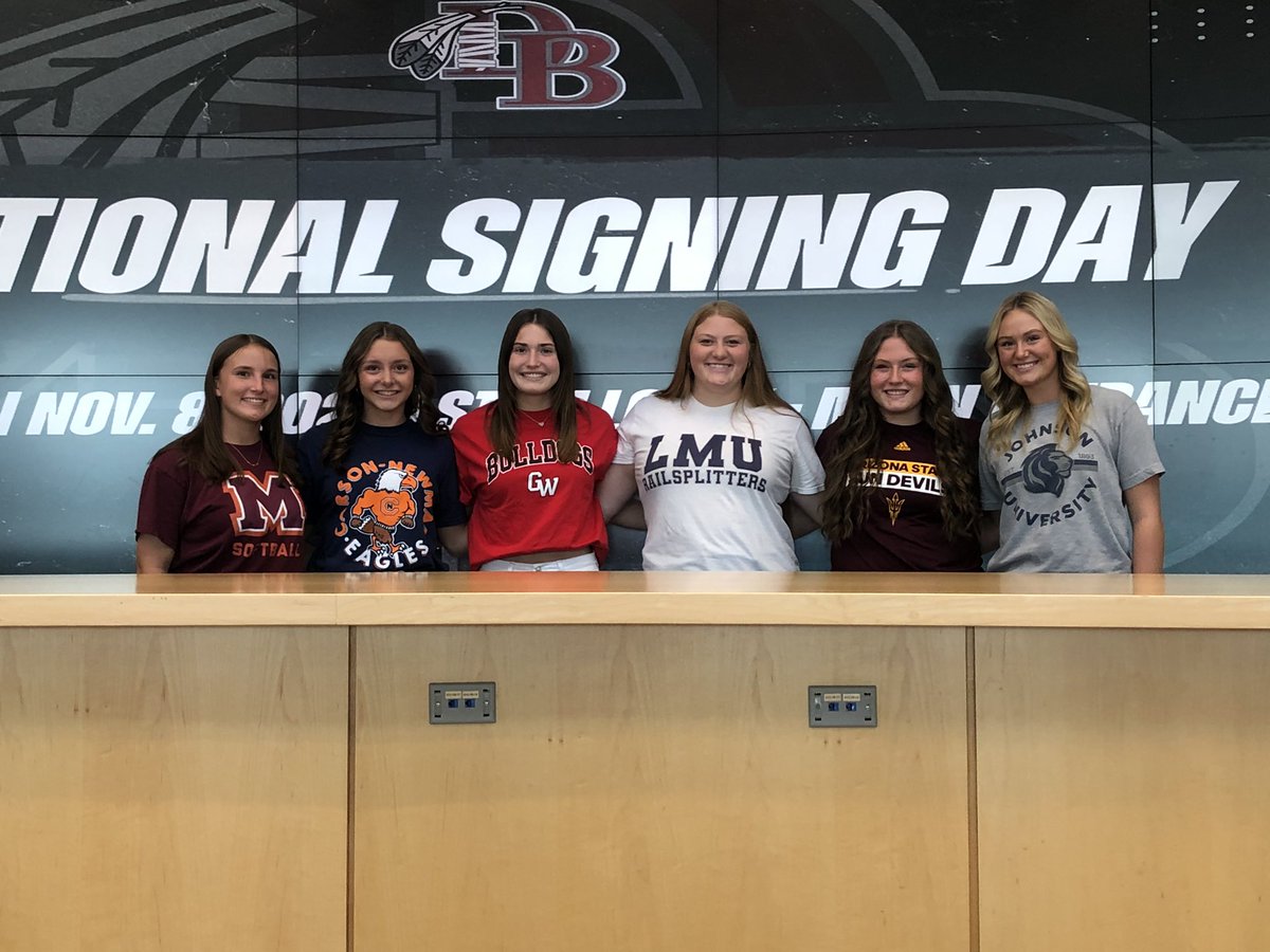 Congrats to these Dobyns-Bennett student athletes who signed their NLIs today: 👏🏻👏🏻👏🏻

Caroline Hill - Carson Newman 🏀
Payton Moore - Johnson Univ. 🥎
Hannah Frye - Gardner Webb 🥎
Sophie Dean - Lincoln Memorial 🥎
Catie Zani - Maryville 🥎
Julianne Tipton - Arizona State 🥎