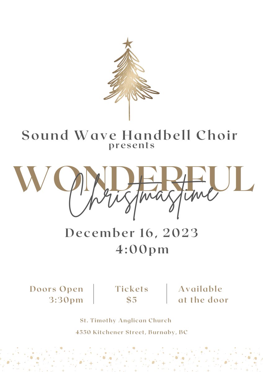 Sound Wave Handbell Choir (@wavechoir) on Twitter photo We are busy preparing for our Winter performances. Our final solo concert is December 16th at St. Timothy Anglican. Tickets $5. Hope to see you there! <a href="/burnabyschools/">Burnaby Schools</a> <a href="/BurnabyNOW_News/">Burnaby NOW News</a> We are busy preparing for our Winter performances. Our final solo concert is December 16th at St. Timothy Anglican. Tickets $5. Hope to see you there! <a href="/burnabyschools/">Burnaby Schools</a> <a href="/BurnabyNOW_News/">Burnaby NOW News</a>