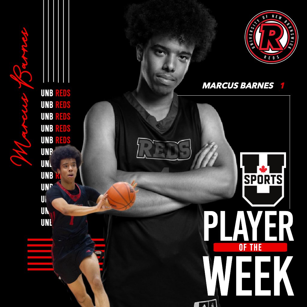 RedsMBB's tweet photo. Congrats to 2nd year guard, Marcus Barnes for being named the @USPORTSca Player of the Week! 💯🔥
#goredsgo🔴⚫️ https://t.co/XGCsUNVOK5