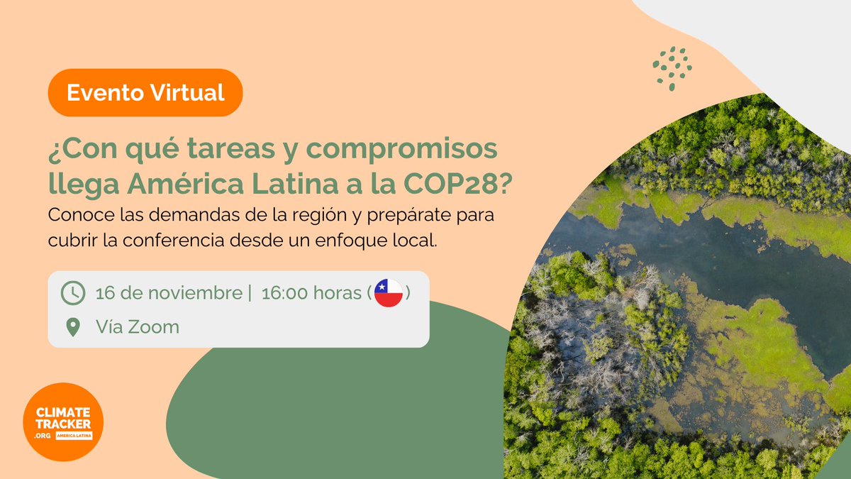 🤔 ¿Con qué tareas y compromisos llega América Latina a la COP28?

📣 Únete a una conversación con experimentados periodistas y profesionales que explicarán en qué contexto llega la región a esta COP y sus demandas. 

➡️ Conoce más en bit.ly/47dBMby