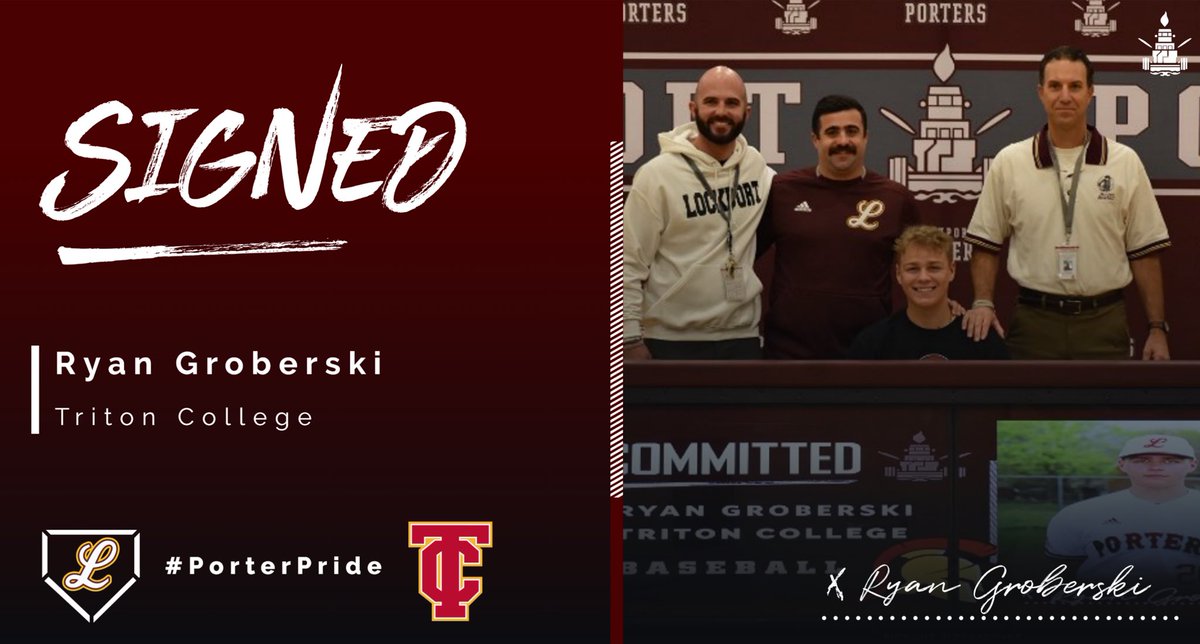 Congratulations to 2023 INF/OF Ryan Groberski on signing his NLI! Ryan will be continuing his educational and baseball career next year at Triton College. We are proud of you Goobs! #PorterPride