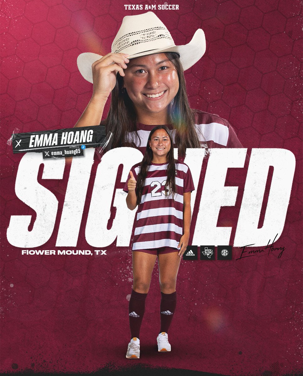 Texas A&M Soccer (@aggiesoccer) on Twitter photo SIGNED โ๏ธ
Welcome to Aggieland, Emma!
IG: emma_hoang05
X: <a href="/emma_hoang05/">Emma Hoang</a>
๐ก: Flower Mound, TX
#GigEm | ๐ SIGNED โ๏ธ
Welcome to Aggieland, Emma!
IG: emma_hoang05
X: <a href="/emma_hoang05/">Emma Hoang</a>
๐ก: Flower Mound, TX
#GigEm | ๐