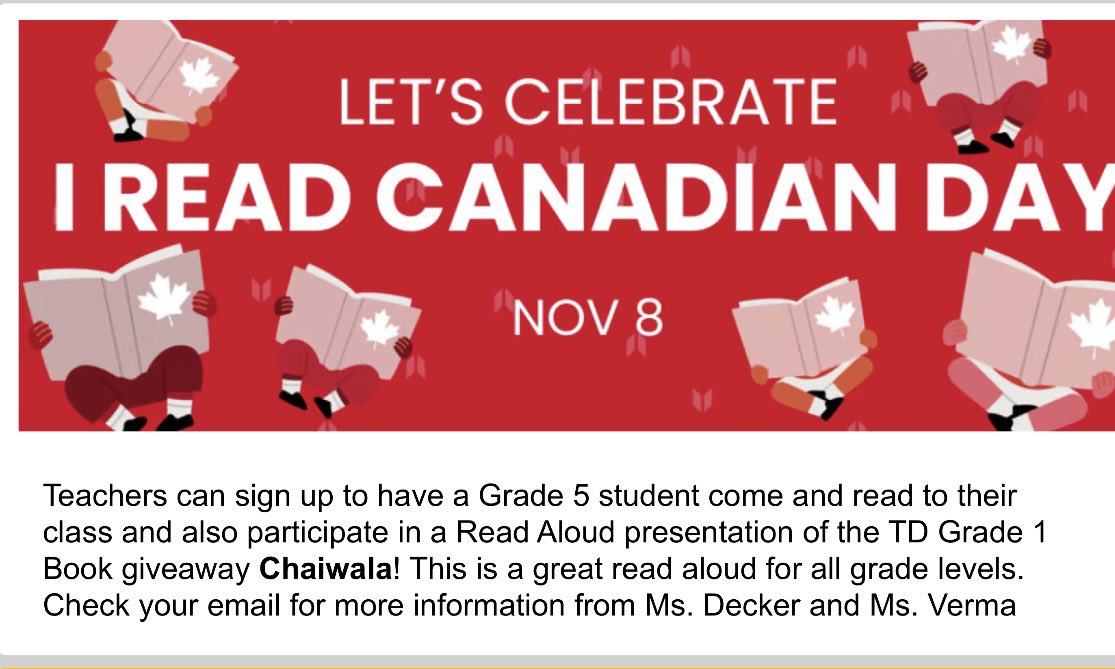 We celebrated Canadian Books together @hewsonps today. Thank you to our gr5 Book Club for reading a loved book by a Canadian author to classrooms across the school❤️📕 #IReadCanadianDay