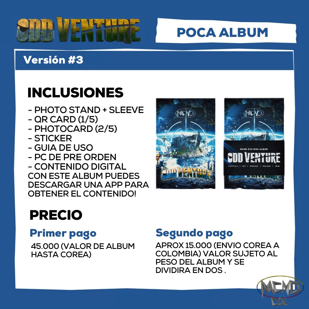 [PEDIDO MASIVO - ODD VENTURE]

Gem Colombia!🇨🇴
Aquí les traemos toda la info sobre el pedido grupal que realizaremos para el nuevo álbum de MCND

Formulario: forms.gle/mu5BmfhtxEsQT2…

(Si tienes alguna duda puedes consultarnos al dm)

Plazo: Lunes 20 de Noviembre - 12pm

 #MCND