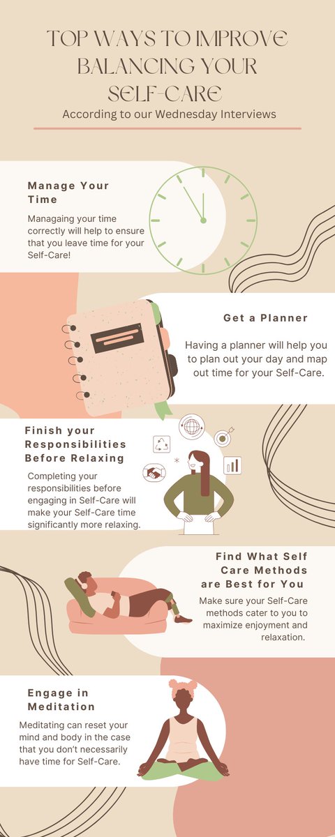 GMUBalancingAct's tweet photo. Instead of another Wednesday Interview:
Let's recap some of our best tips and tricks from past interviews and see what helps them to balance their responsibilities and Self-Care! https://t.co/EFt9nrCoC4