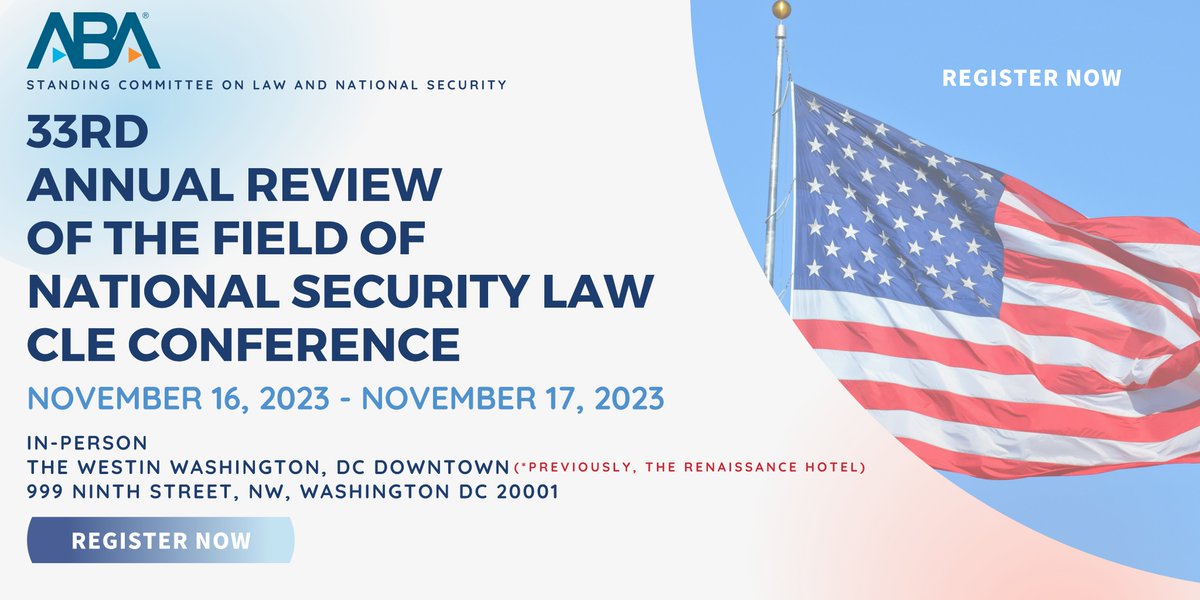 #WeeklyPresidentialSpotlight: Join @ABAEsq to dive deep into national security law at @ABANatSec's 33rd Annual Review CLE Conference, feat. panels w/legal experts, including a session with Gen. David Petraeus. Nov 16-17, DC. tinyurl.com/ms5c2xk3 #NSLCLE2023 #LegalExperts #ABA