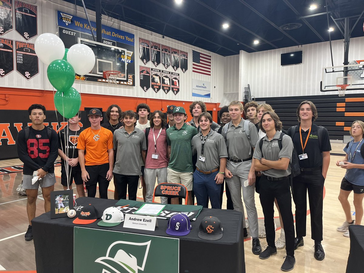 Spruce Creek Baseball (@baseball_creek) on Twitter photo Congrats to our guy <a href="/andrew88097021/">Andrew Ezell</a> on signing his Letter of Intent to Stetson today!! Looking forward to the spring bud. Big things coming for you! Congrats to our guy <a href="/andrew88097021/">Andrew Ezell</a> on signing his Letter of Intent to Stetson today!! Looking forward to the spring bud. Big things coming for you!