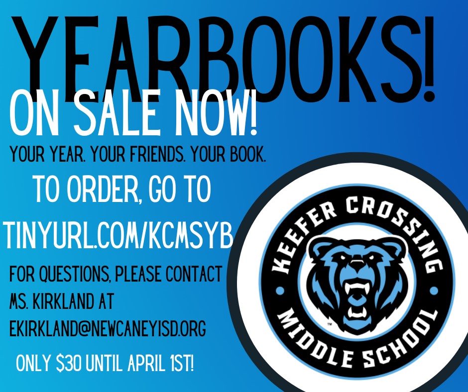 Have you purchased a yearbook for this school year? Here is the link to purchase if you need one. tinyurl.com/KCMSYB #kcmskodiaks #ncisd