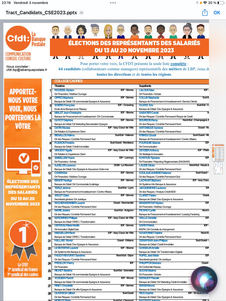 CfdtLbp's tweet photo. La @CFDT vous présente ses 64 candidats (collaborateurs comme managers) : un collectif fort et représentatif de tous les métiers LBP, de toutes les directions et de toutes les régions. 
Du 13 au 20 nov., lors des élections CSE, Apportez-nous votre voix, nous porterons la vôtre ! https://t.co/vapUD97Vfu