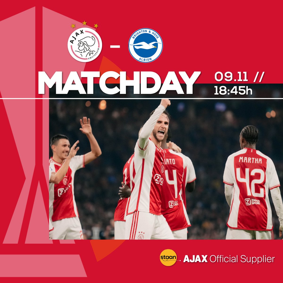 𝐌𝐚𝐭𝐜𝐡𝐝𝐚𝐲! ⚽️
Back on track! Wat gaat het worden vanavond?

#WijStaanvoorAJAX ❌❌❌ #AjaBri