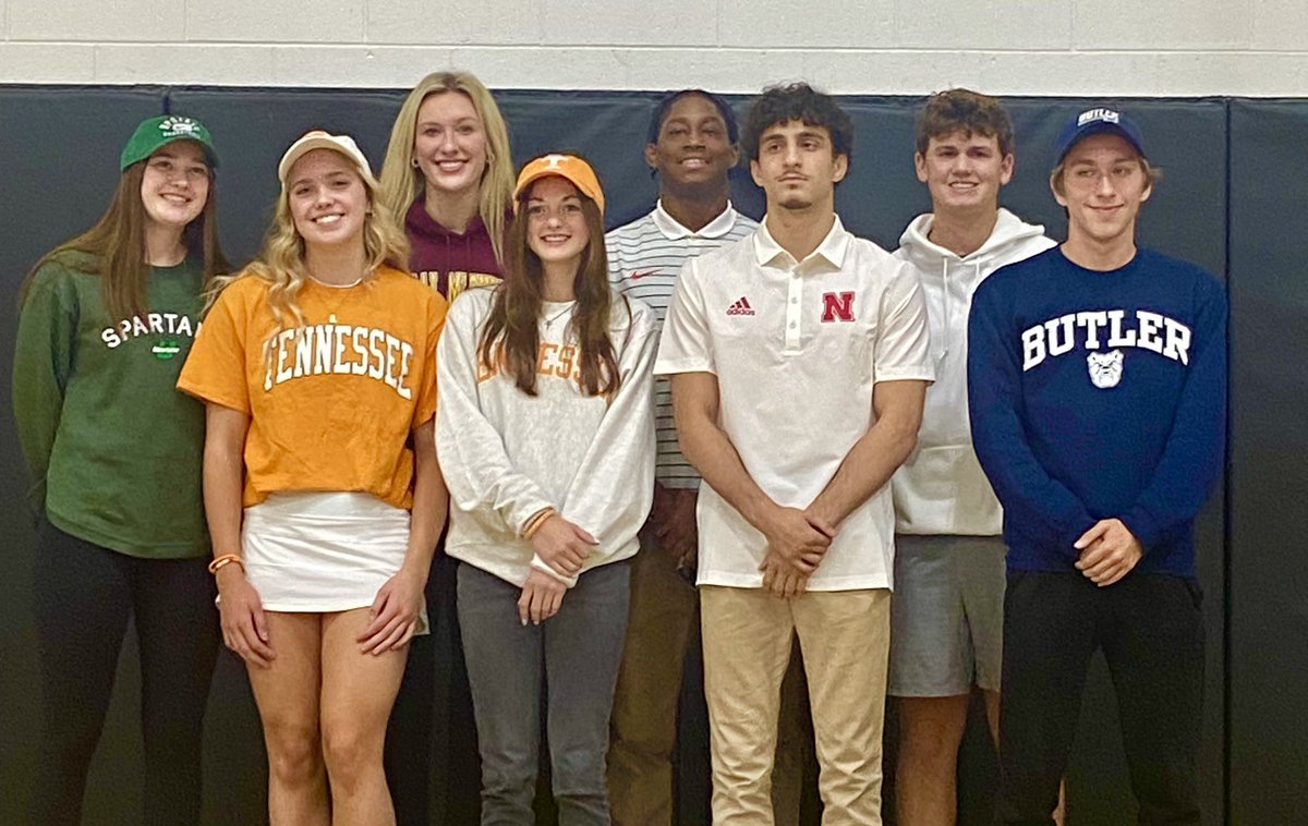 Congratulations to 8 #NLI spectacular student athletes Omar Ayoub @HuskerWrestling e’Than Birden Jr. @wrestlingbucks Emily Brown @Vol_SwimDive Kylie Feeney @Vol_Track Gwen Jenkins @upstateWBB Julian Myers @AshlandMensGolf Caden Ozbun @butlerXCTF Grace Thomas @CMUVolleyball