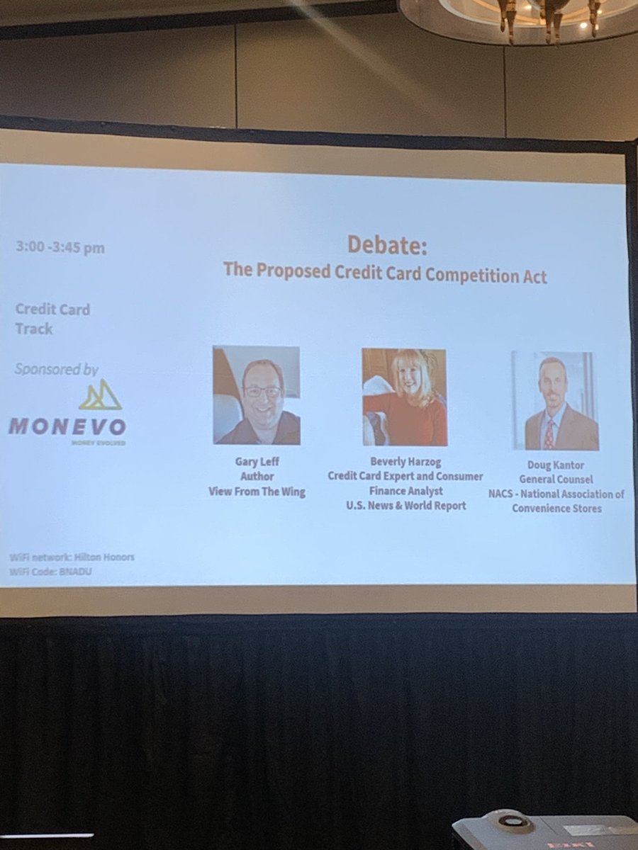 MMarquit's tweet photo. Watching my friend @BeverlyHarzog moderate this debate on the Credit Card Competition Act. We had information about this at lunch, and now weβve got a debate between @doug_kantor and @garyleff Love the focus on issues at @CardConExpo https://t.co/0ND023lPmt