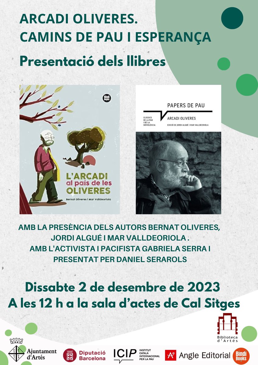 marvalldeoriola's tweet photo. I sí, em fa il.lusió fer una presentació (doble) al meu poble, a Artés, per parlar del llegat de l’Arcadi i de tots els futurs possibles, més que mai, plens de pau i esperança.
🗓 2 de desembre a les 12h
📌Biblioteca de Cal Sitges a Artés
@AjuntamentArtes @bibartes https://t.co/dEbLKlqklI