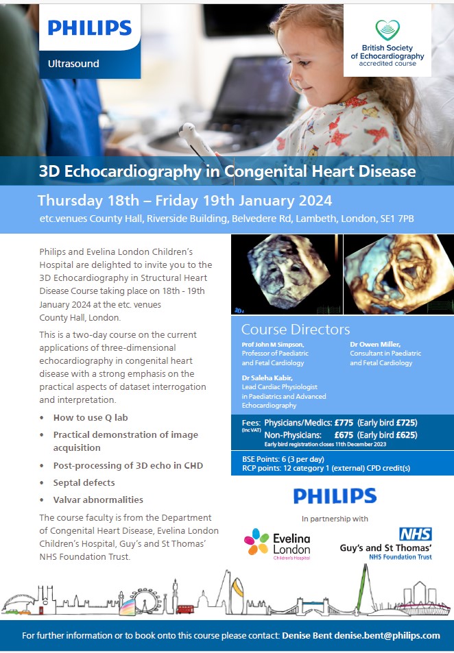John Simpson (@jmsimpsonmd) on Twitter photo We are delighted to be teaching our 3D congenital echo course in January 2024, London. Hope to see your there !
For more details see evelinacourses.com We are delighted to be teaching our 3D congenital echo course in January 2024, London. Hope to see your there !
For more details see evelinacourses.com