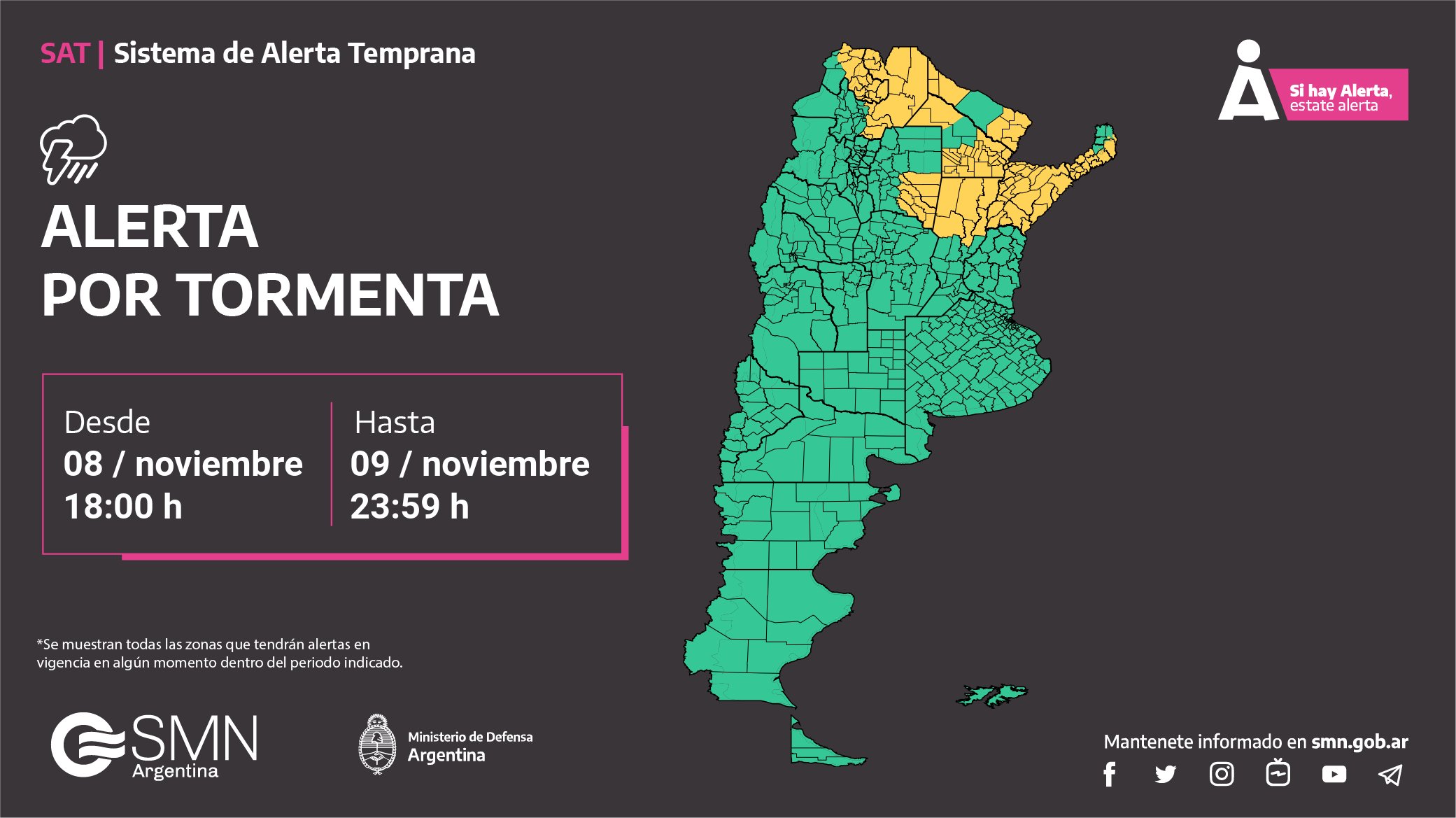 Alerta por tormenta y granizo: 8 provincias afectadas