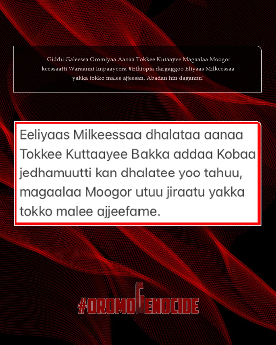 MullisAbbaG430's tweet photo. Giddu Galeessa Oromiyaa Aanaa Tokkee Kutaayee Magaalaa Moogor keessaatti Waraanni Impaayeera #Ethiopia dargaggoo Eliyaas Milkeessaa yakka tokko malee ajjeesan. Abadan hin dagannu! https://t.co/odUBlqvxBG #OromoVoice #OromoGenocide