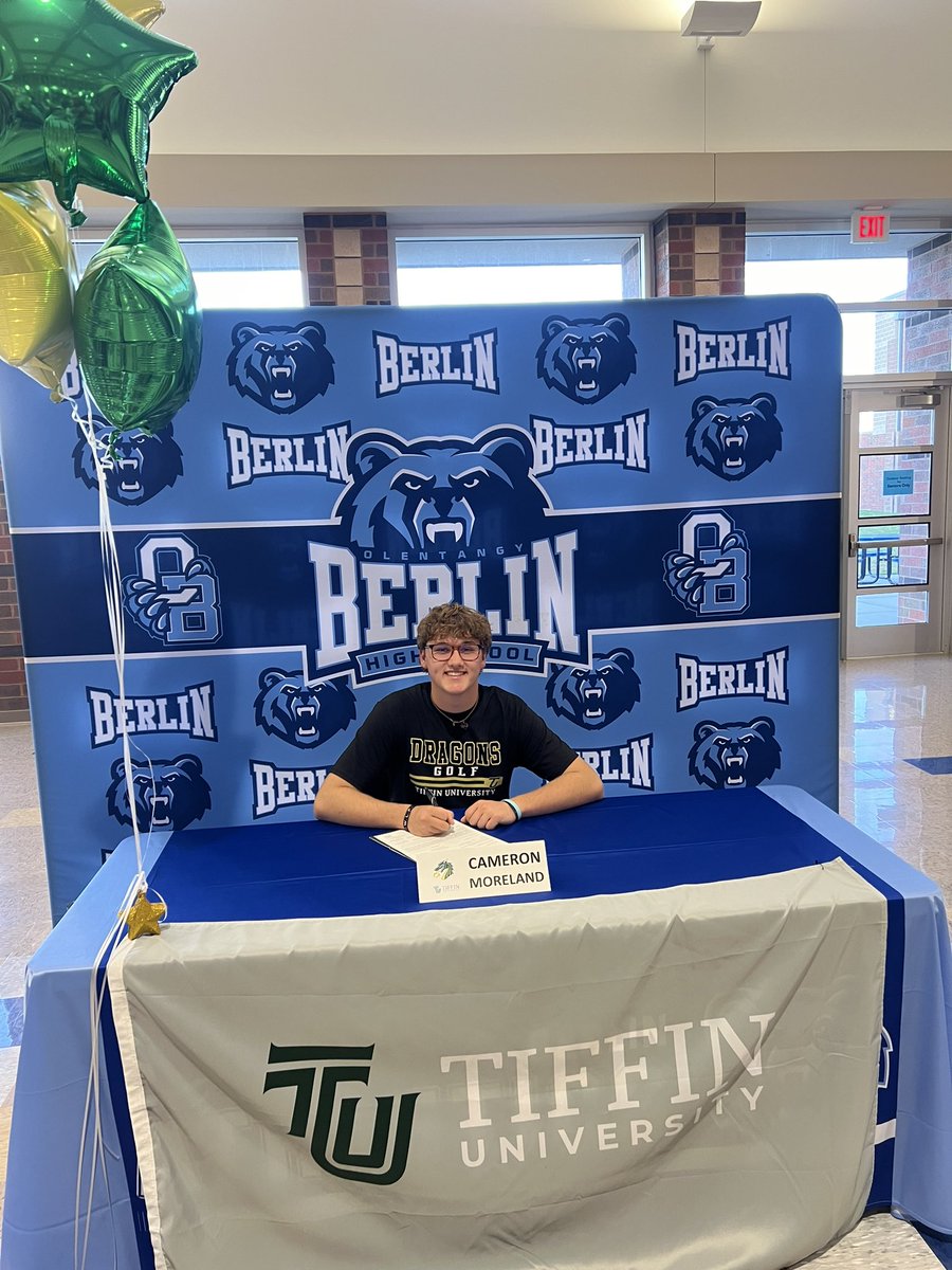 <a href="/BerlinBearsGolf/">BerlinBearsBoysGolf</a> Senior <a href="/CamMorelandGolf/">Cameron Moreland</a> signed his NLOI today with <a href="/TUDragonsGolf/">Tiffin University Men’s Golf</a>! 🐉#gogons super proud and excited for this young man! We will be rooting for back in 🐻 country! #clawsup <a href="/BerlinBearsAD/">Olentangy Berlin High School Athletic Dept</a>