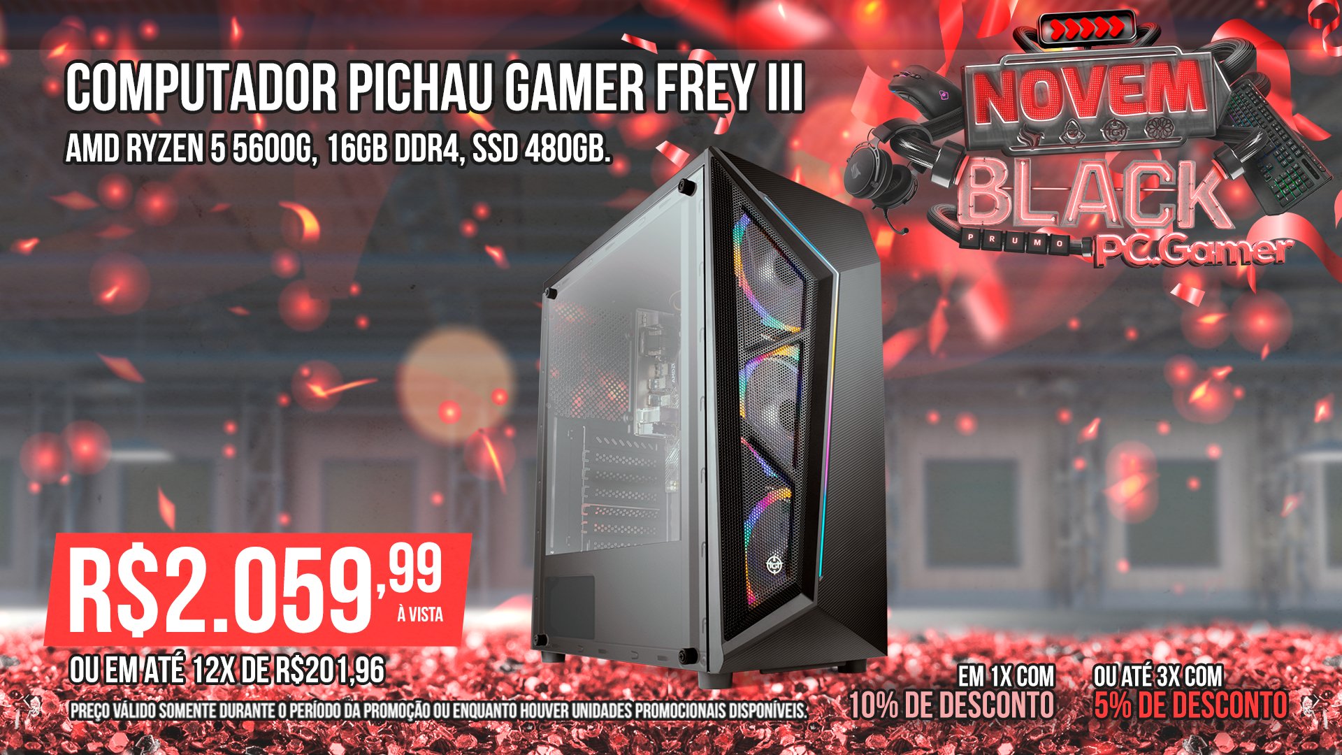 PC Pichau Gamer Frey III, AMD Ryzen 5 5600G, 16GB DDR4, SSD 480GB