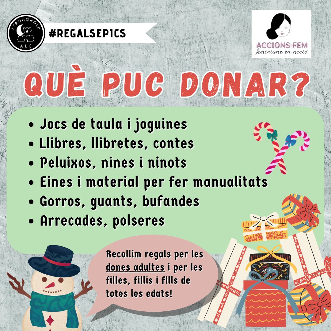 ALC_Stronghold's tweet photo. Enguany tornem a col·laborar amb Accions Fem i la biblioteca Marina Clotet per apropar el #Nadal a dones supervivents de #violenciadegenere i les seves families, vols col·laborar? Des del dia 11/11 fins al 16/12 podràs deixar les teves donacions a la biblio i el 16 al #EpicXmas! https://t.co/iQkphyGBVW