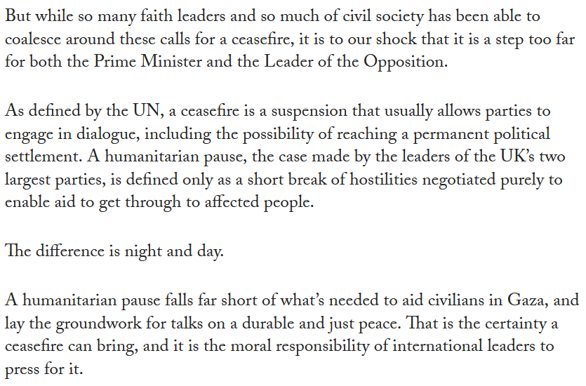 Powerful stuff by @christian_aid on the case for a ceasefire, rather than a 'humanitarian pause'. Read in full here: politics.co.uk/comment/2023/1…