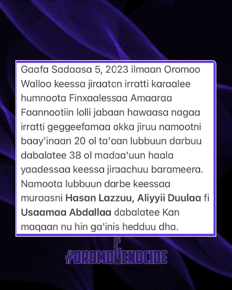 HinAmanuNama309's tweet photo. Kaaba Oromiyaa godina Walloo keessatti duulli duguuggaa sanyii uummata nagaa irratti humnoota finxaaleeyyii Amaaraan adeemsifamaa jiraachuutu barame. Sagalee haa taanuuf! https://t.co/hmBaIVBvtr #OromoVoice #OromoGenocide