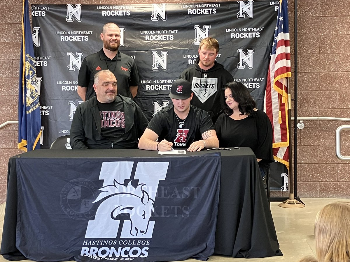 Congratulations to Lincoln Northeast Rocket Kyle Troutman on his signing to attend Hastings College to play baseball for the Broncos.