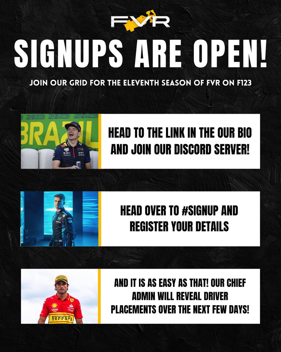 Formula Virtual Racing (@fvrofficial) on Twitter photo ๐๐๐๐๐๐๐ ๐
๐๐ ๐๐๐ ๐๐๐ ๐๐๐๐!
Why should you join FVR?
โข A fabulous community ๐ซ
โข ALL races live streamed to our committed audience ๐ธ
โข Social posts that replicate the top motorsport series ๐๏ธ
And most importantly, fabulous racing!
discord.gg/haYWZZ8xMk ๐๐๐๐๐๐๐ ๐
๐๐ ๐๐๐ ๐๐๐ ๐๐๐๐!
Why should you join FVR?
โข A fabulous community ๐ซ
โข ALL races live streamed to our committed audience ๐ธ
โข Social posts that replicate the top motorsport series ๐๏ธ
And most importantly, fabulous racing!
discord.gg/haYWZZ8xMk