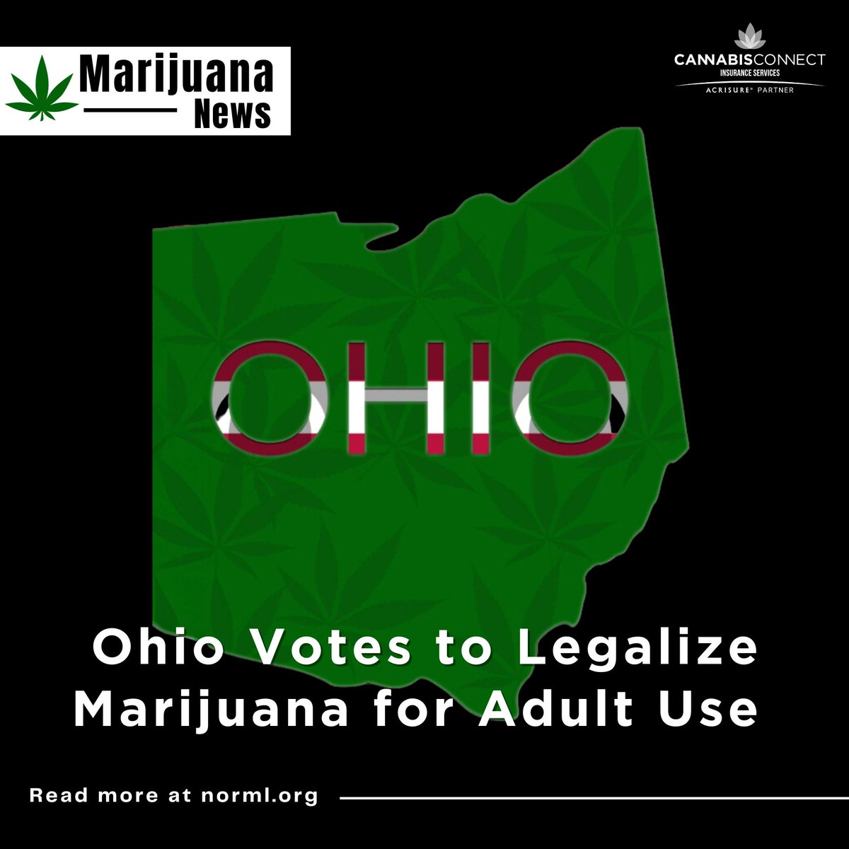 CannabisConnec's tweet image. Yesterday, Ohio made history by voting YES on Issue 2, legalizing marijuana for adult use. This historic decision marks Ohio as the 24th state in the U.S. to legalize the adult-use marijuana market. Read more at @NORML: buff.ly/3spBCza #marijuanalegalization