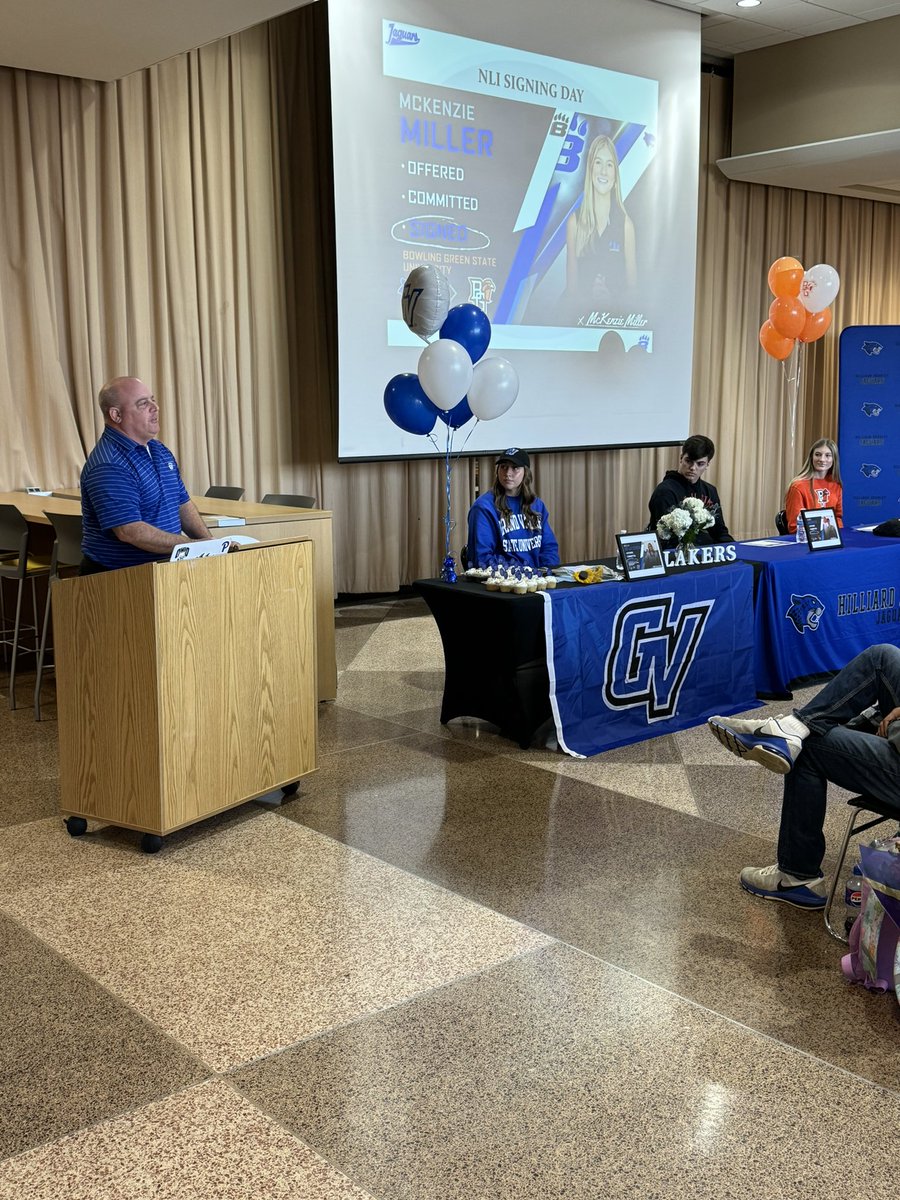 HBHSathletics's tweet photo. Congratulations to our 4 signees today who have committed to continue their academic and athletic careers at the next level! 🐆👏

 • Andrea Day @ZipsSB 🥎
• Bella De La Cerda @GVSU 🥍
• McKenzie Miller @bgsu ��️
• @CadeNorris8 @ISURedbirds 🏀 https://t.co/K7EZP92svn