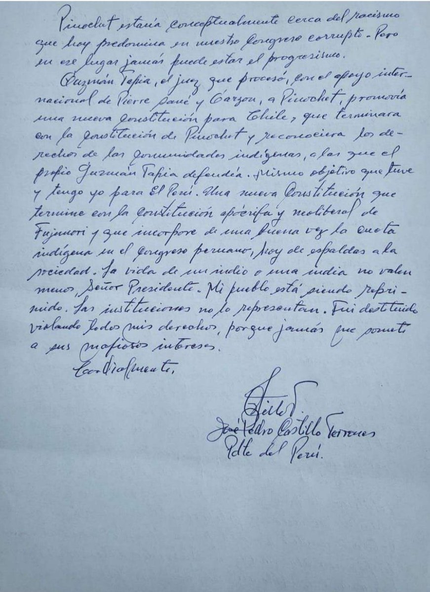 Estimado presidente de Chile <a href="/GabrielBoric/">Gabriel Boric Font</a>: Lo invito a reflexionar. Ha cometido un grave error político y moral al estrechar las manos ensangrentadas de la usurpadora y responsable del asesinato de decenas de mis hermanos. Su compromiso con los DD. HH. debe ser integral.