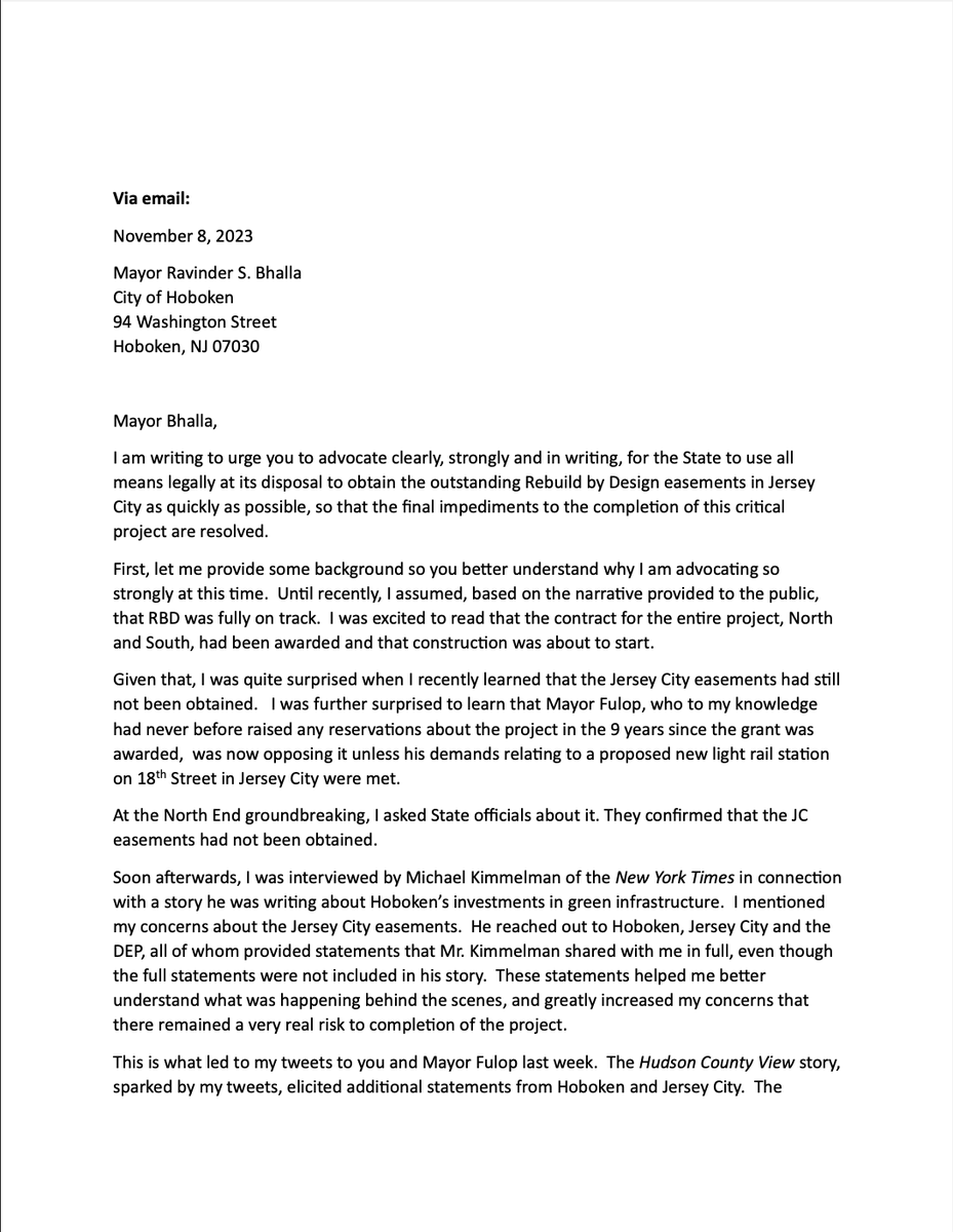 HobokenMatters's tweet photo. 🚨BREAKING NEWS🚨
Multiple sources have provided @HobokenMatters with a Nov. 8th letter from former #Hoboken Mayor @dawnzimmernj to @CityofHoboken Mayor @RaviBhalla restating &amp; expanding on her concerns that @rebuildbydesign could be derailed absent stronger #Hoboken advocacy.
👇 https://t.co/wPNCn81RAZ