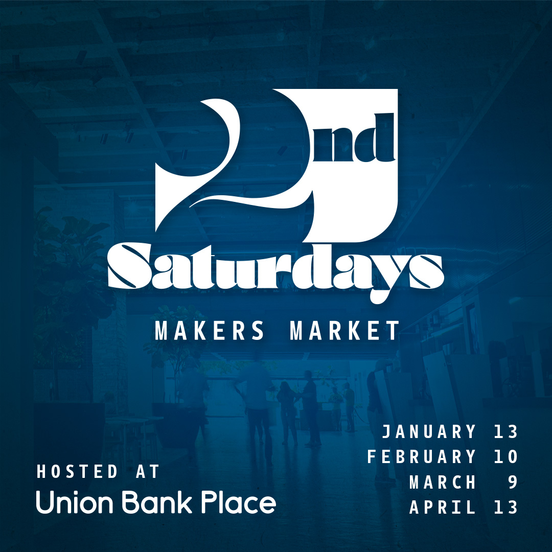 Coming in January: Second Saturday Makers Markets at Union Bank Place! This new indoor monthly market opportunity will bring together many local small businesses. Mark you calendars now, we can't wait to see you!