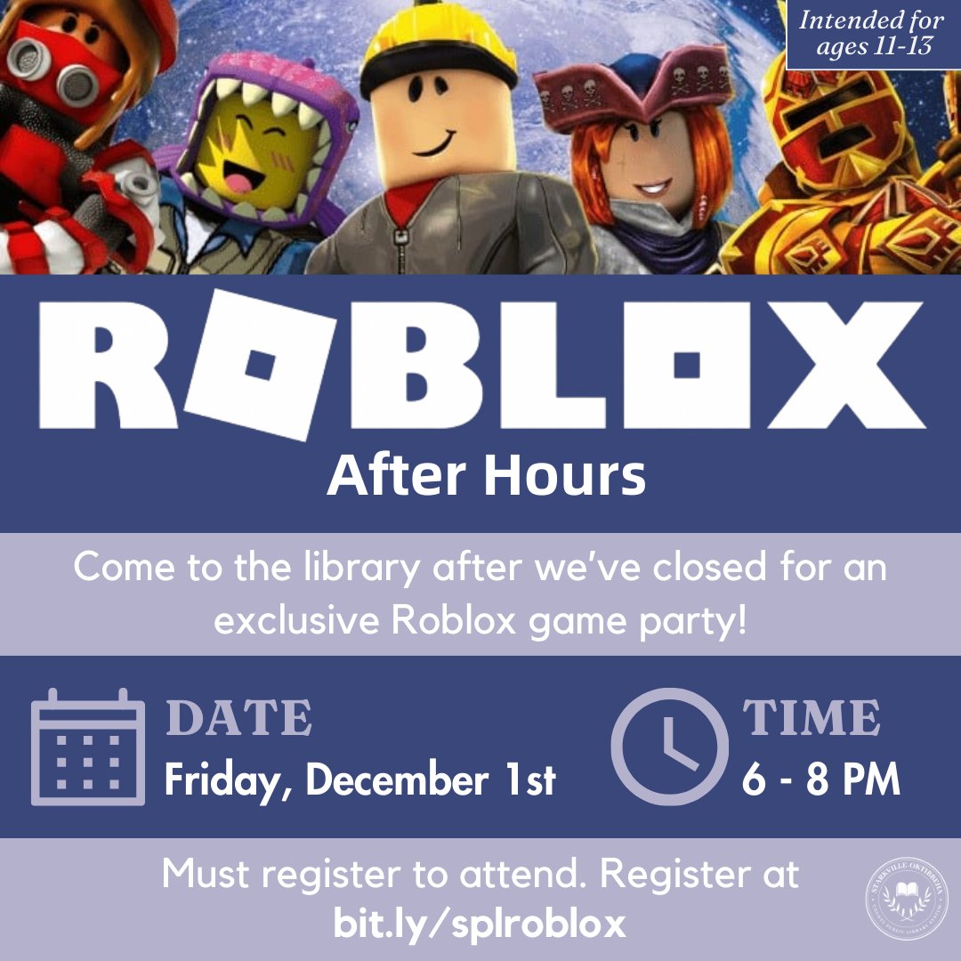 Exciting news -- we're having ANOTHER Roblox After Hours inbeTWEEN program! Our registration form is live and ready for sign ups. Register your child at bit.ly/splroblox to join in on the fun! Attendance is capped at 12.