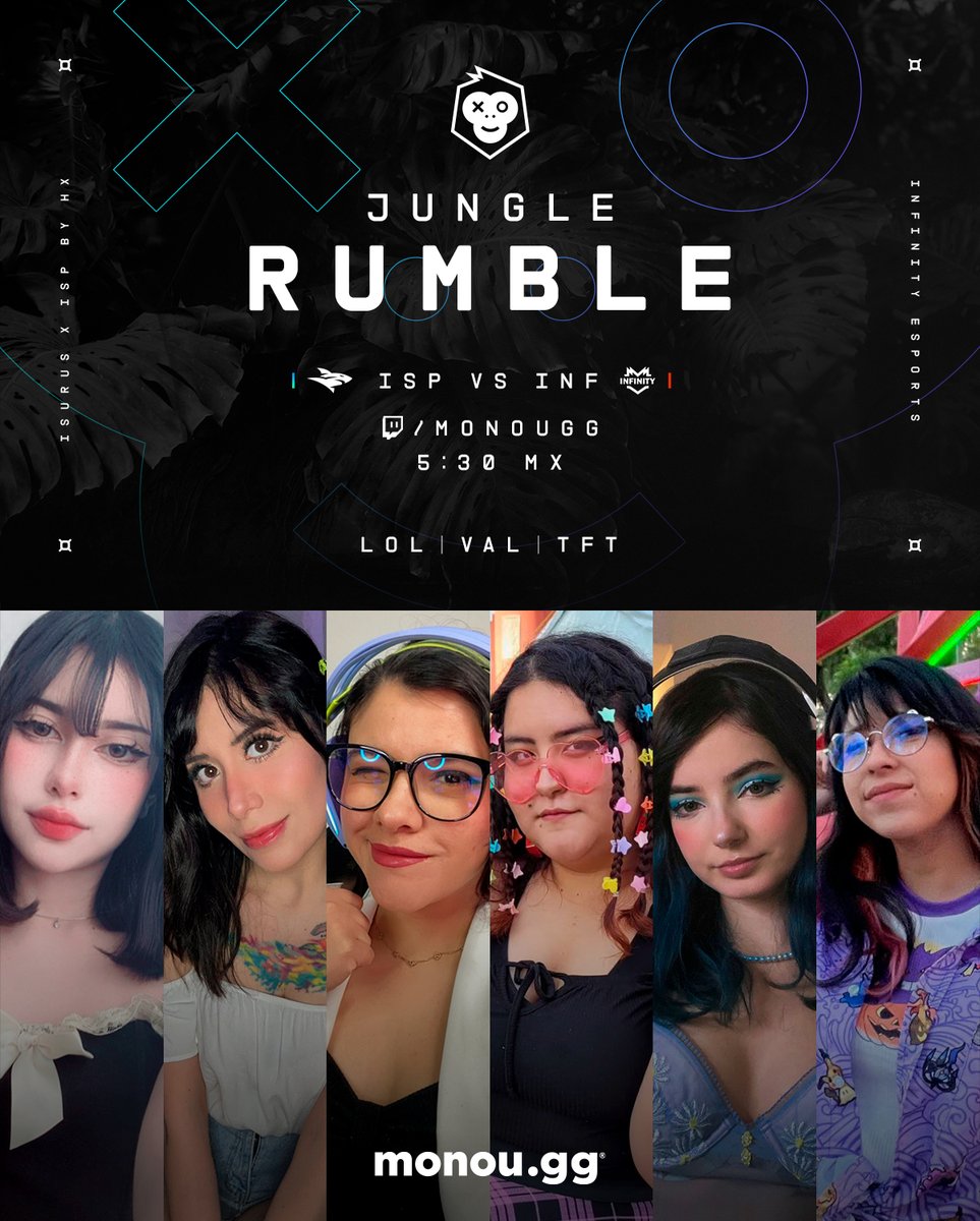 teamisurus's tweet photo. ¡HOY ES EL #JUNGLERUMBLE! 🌴
Nuestras Tiburonas se van a enfrentar a @InFinitye_sport en el ShowMatch de @Monougg.
Nos vemos a las 17:30 hs 🇲🇽 en https://t.co/XCdPNZdV1D
#GoISG 🦈 https://t.co/WyoPA9Suww