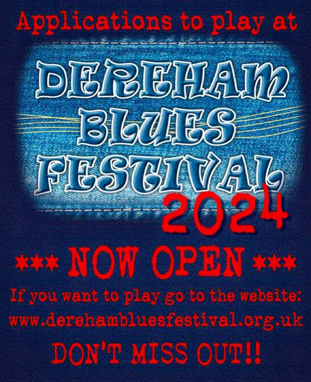 12barsoblues's tweet photo. We are pleased to announce that the applications for playing at the 2024 Dereham Blues Festival is now open! If you want to play at the festival, go to the website https://t.co/VTCnWgrvF3 and click on the ‘wanna play’ button, read the T’s &amp; C’s and fill in the form, simples! https://t.co/WYogrtYSSW
