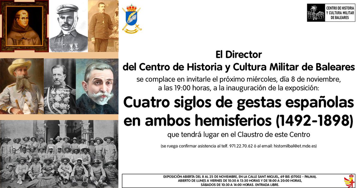 ToniDeudero's tweet photo. En la inauguración de la exposición "Los cuatro siglos de gestas españolas en ambos hemisferios" en representación del @alcalde de Palma @JaimeMartinez @ajuntpalma
Preside el general jefe @COMGEBAL_ET en el #CHCMBAL de Palma
#EfeméridesEjército 🇪🇸
@MCANA_ET @IHyCM_ET https://t.co/N5s3t2aAjQ