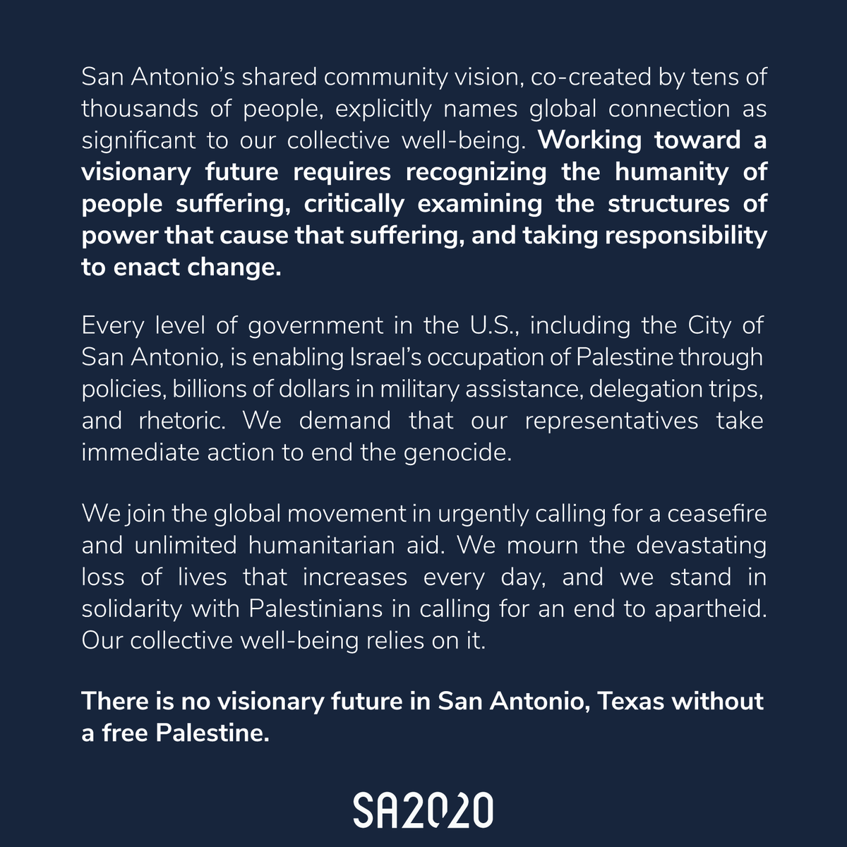 Working toward a visionary future requires recognizing the humanity of people suffering, examining the structures of power that cause that suffering, and taking responsibility to enact change. Read more in our statement about Palestine and the urgent need for a ceasefire.