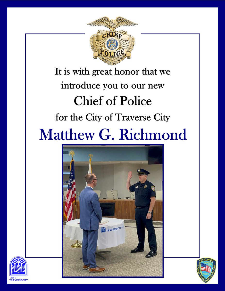 TraverseCityPD's tweet photo. Congratulations Chief Richmond! https://t.co/rYkCC8xXmK