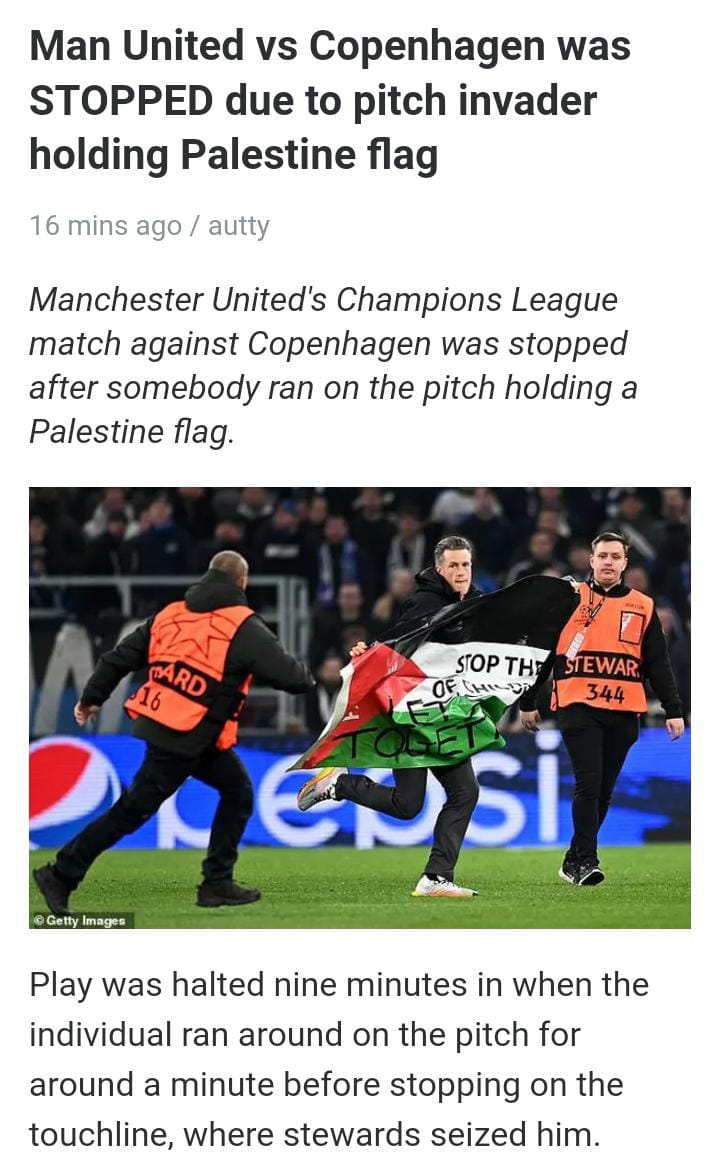 OlaAbdQad's tweet photo. I knew it was a Palestinian flag when I noticed that none of the invasion moments were shown, and the commentators refused to acknowledge it. When it comes to Palestine, the media never fails to conceal the truth.
#VoicesforPeace
#VoicesforTruth
#UCL
#COPMUN https://t.co/zQsrhfWbHv