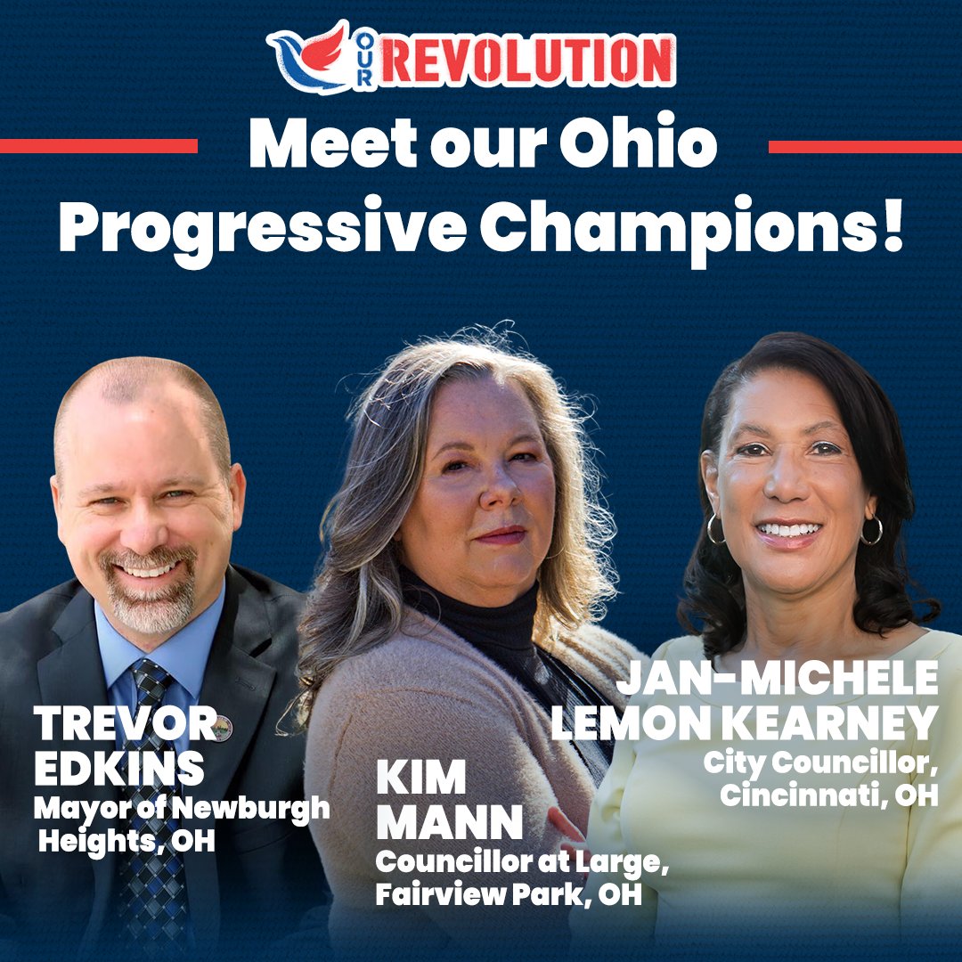 OurRevolution's tweet image. VICTORY IN OHIO:

✅ Trevor Edkins, Mayor of Newburgh Heights
✅ Kim Mann, Fairview Park City Council
✅ @KearneyForCincy, re-elected to Vice Mayor in Cincinnati
✅ #YesOnIssue1, enshrining abortion rights into Ohio's constitution
✅ #YesOnIssue2, ending the prohibition of